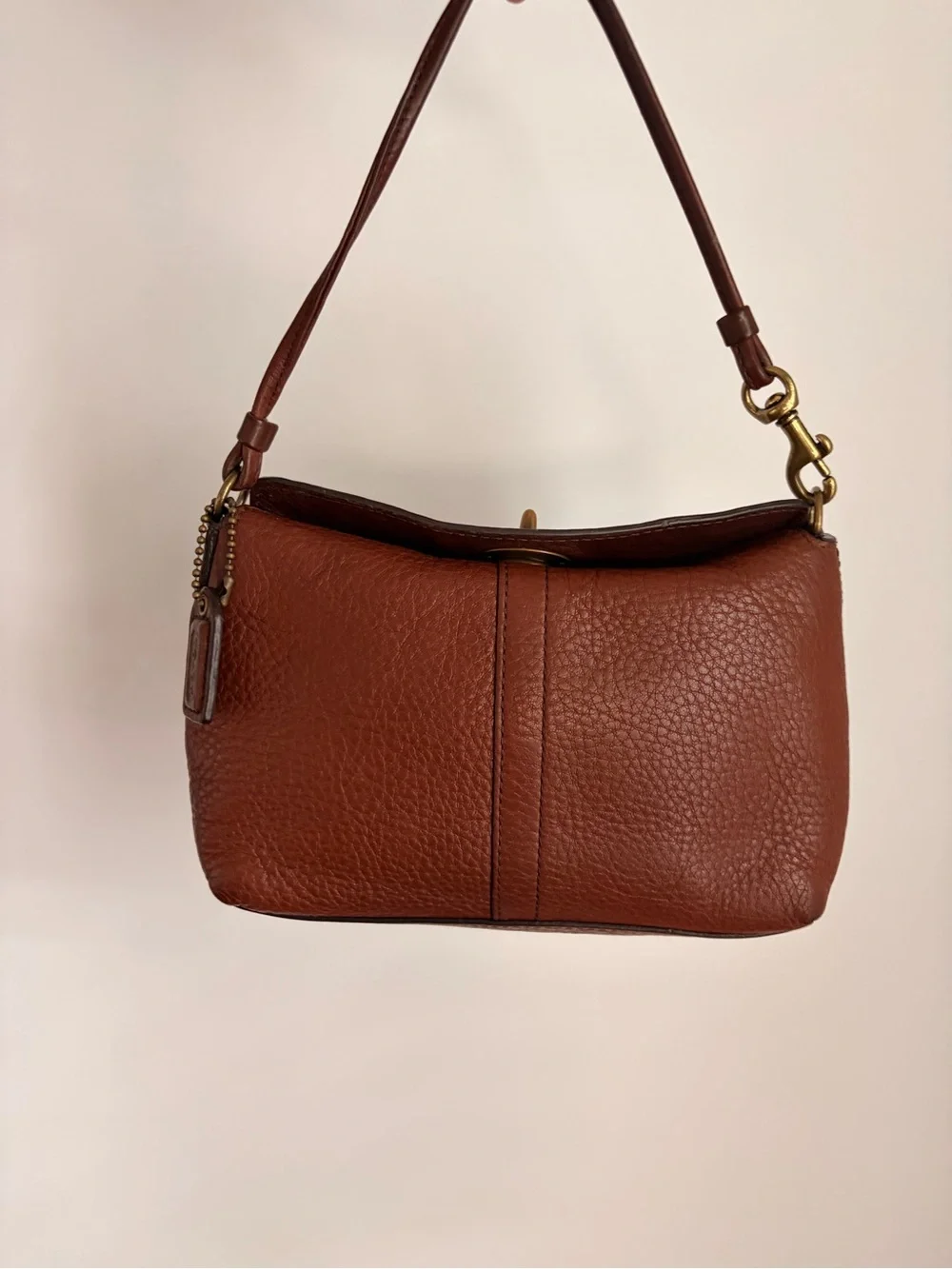 Coach Y2K Brown Pebbled Leather Brass Chelsea Turnlock Wristlet or Mini Purse